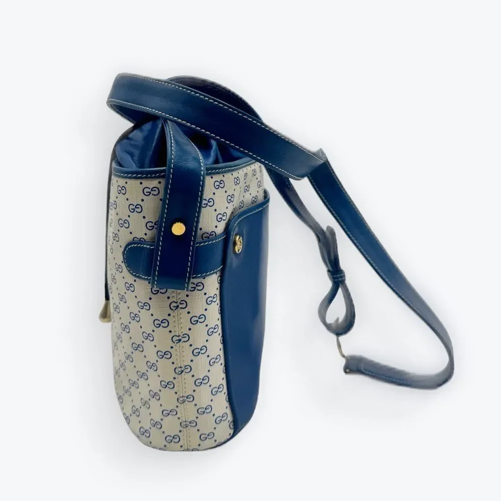 Auth Old Gucci Vintage Blue White Mini Supreme PVC Small Bucket Bag Cinch